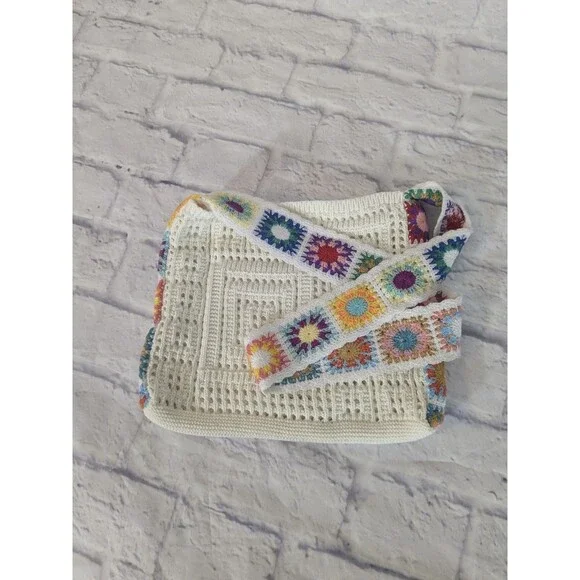 Womens Crochet Granny Square Tote Purse Shoulder Bag - Picture 3 of 6